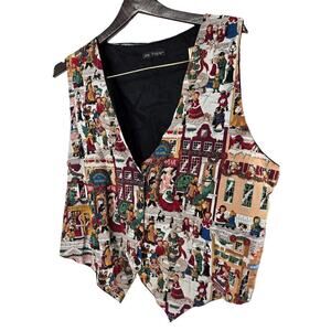 Vintage 90s On Tour Teddy Bear Christmas Scenes Cotton Vest Ugly Sweater Holiday